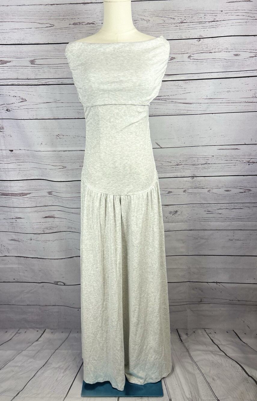 Lioness Field Of Dreams Maxi Dress Soft Grey Off Shoulder Ruched Size Small NWT